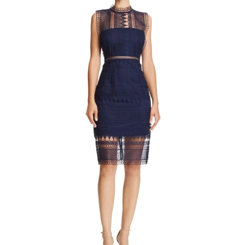 NWT BARDOT MARIANA LACE BODY-CON DRESS IN PATRIOT BLUE